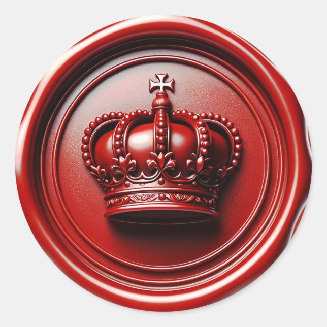 Red Candle Wax Tropfen Siegel Royal Crown Geburtst Runder Aufkleber (Vorderseite)