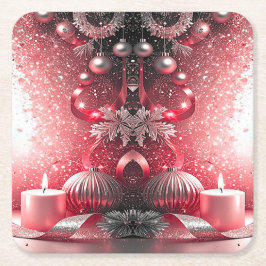 Red Candles Christmas Holiday Paper Coaster Rechteckiger Pappuntersetzer
