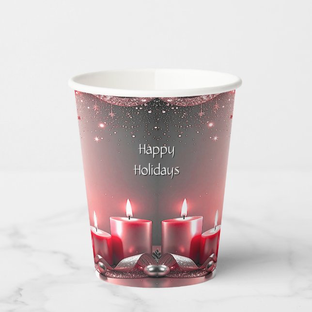 Red Candles Christmas Holiday Paper Cups Pappbecher (Links)