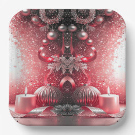 Red Candles Christmas Holiday Paper Plate Pappteller