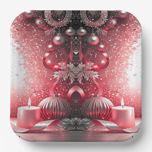 Red Candles Christmas Holiday Paper Plate Pappteller (Vorderseite)