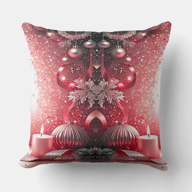 Red Candles Christmas Holiday Throw Pillow Kissen (Vorderseite)
