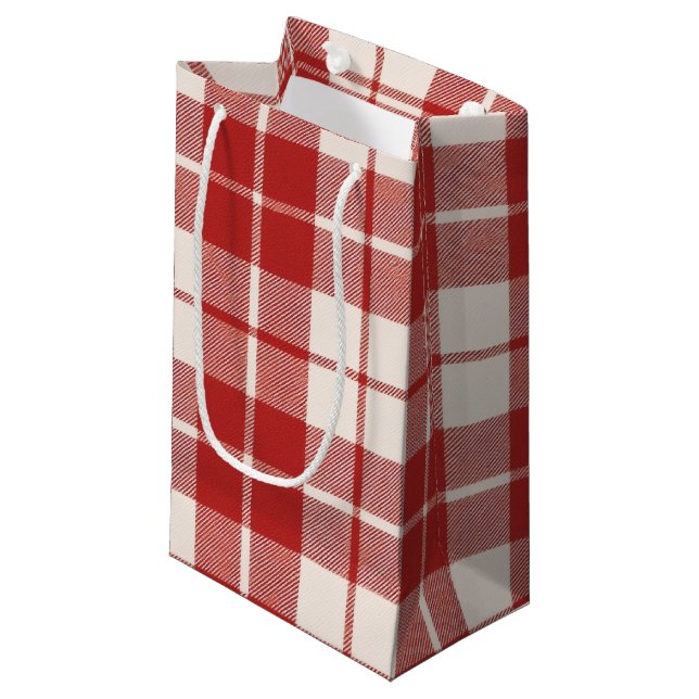 Red Candy Cane Christmas Plaid Kleine Geschenktüte (Vorderseite Schrägansicht)