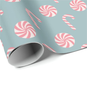Red Candy Cane Pattern Slate Blue Geschenkpapier