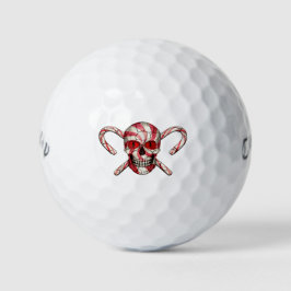 Red Candy Cane Sugar Skull Golf Balls Golfball