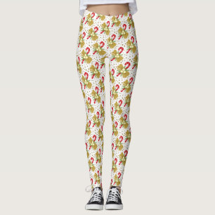 Red Candy Canes Gold Ribbons über weiße Weihnachte Leggings