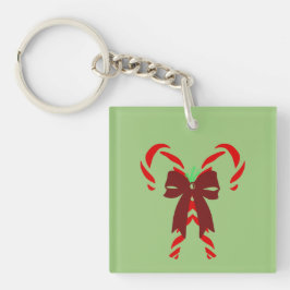 Red Candy Canes with Pine Needles & Bow Schlüsselanhänger