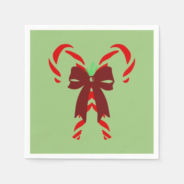 Red Candy Canes with Pine Needles & Bow Serviette (Vorderseite)