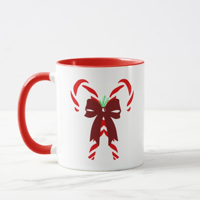 Red Candy Canes with Pine Needles & Bow Tasse (Links)