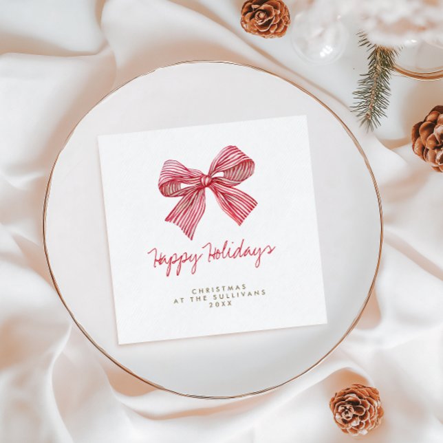 Red Candy Stripe Bow Personalisierte Feier Serviette (Von Creator hochgeladen)