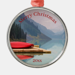Red Canoe Mountain Landschaftlicher Wildnissee Ornament Aus Metall