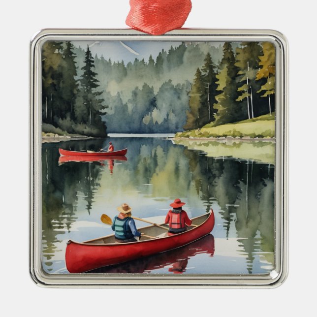 Red Canoe Wilderness Camping Weihnachten Ornament Aus Metall (Vorne)