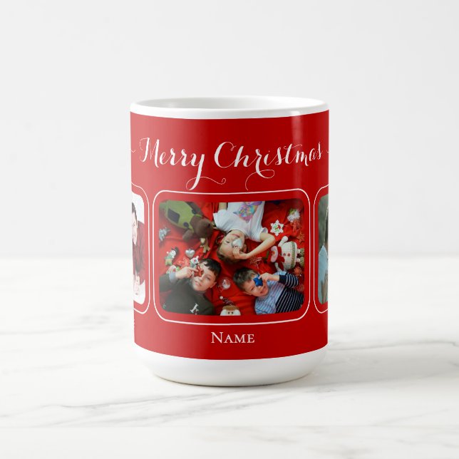 Red canvas Christmas Family Mug Kaffeetasse (Mittel)