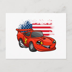 Red Car American Flag Cartoon - Wählen Sie eine an Postkarte