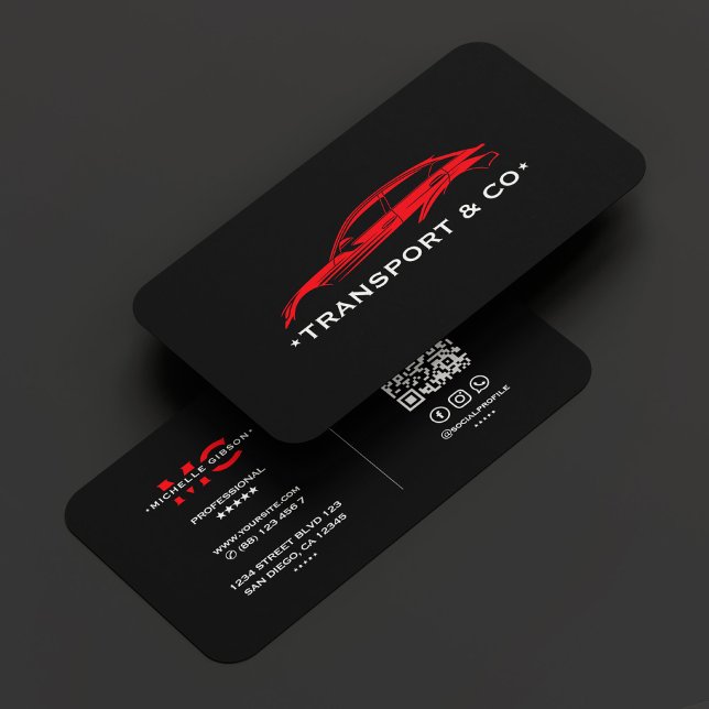 Red Car Driver Autos Care Transport Modernes Black Visitenkarte (Red Car Driver Auto care Retro Modern Black Business Card
)