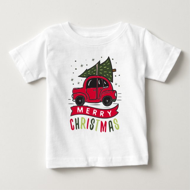 Red Car Frohe Weihnachtsbaum Farbenfrohe Funny T-S Baby T-shirt (Vorderseite)