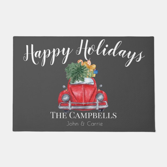Red Car mit Weihnachtsbaum individuell anpassbar Fußmatte (Vorderseite)