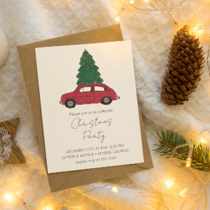 Red Car mit Weihnachtsbaum Minimalistisch Vintag Einladung