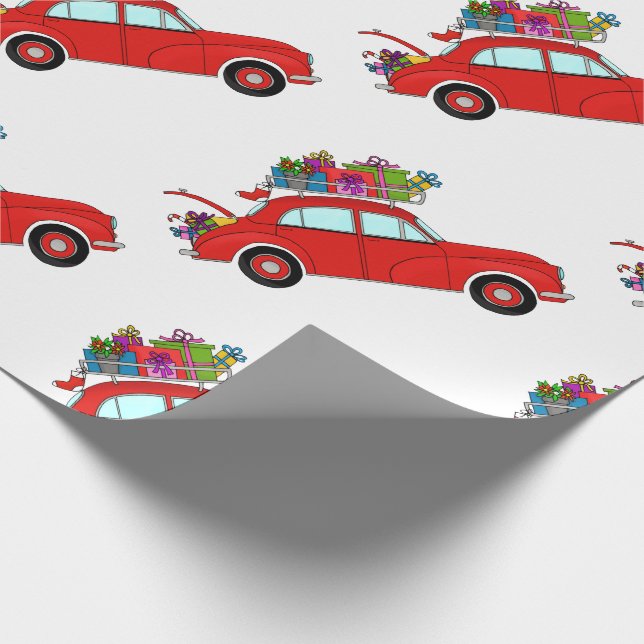 Red Car mit Weihnachtsgeschenken Geschenkpapier (Ecke)