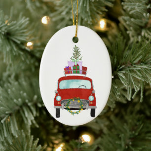 Red Car mit Weihnachtsgeschenken Keramik Ornament