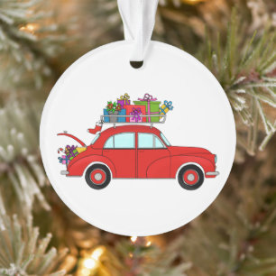 Red Car mit Weihnachtsgeschenken Ornament