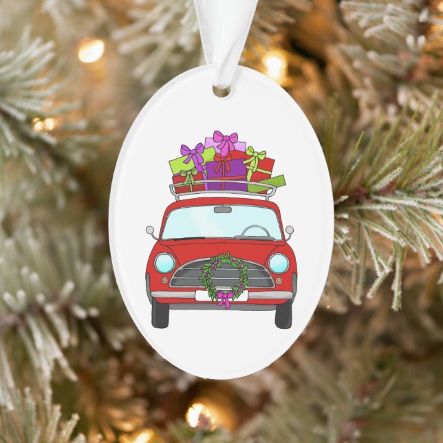 Red Car mit Weihnachtsgeschenken Ornament (Baum)
