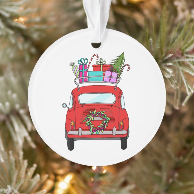 Red Car mit Weihnachtsgeschenken Ornament (Baum)