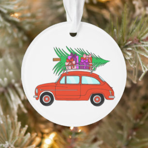 Red Car mit Weihnachtsgeschenken Ornament