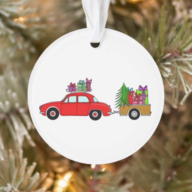 Red Car mit Weihnachtsgeschenken Ornament (Baum)