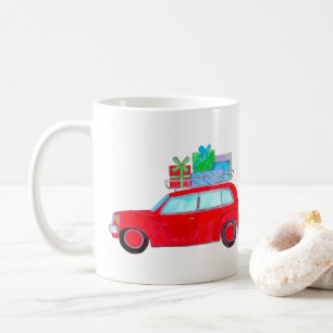Red Car mit Weihnachtsgeschenken Wasserfarbe Kaffeetasse