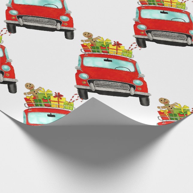 Red Car mit Weihnachtsgeschenkpapier Geschenkpapier (Ecke)
