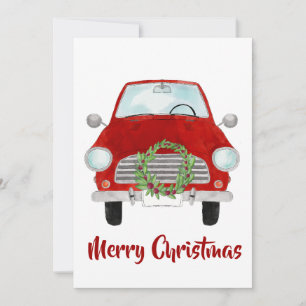 Red Car mit Weihnachtskranz Weihnachtskarte Feiertagskarte