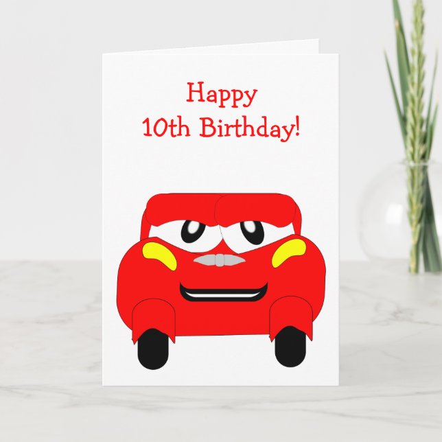 Red Car Personalisiert 10. Geburtstag Karte (Vorderseite)