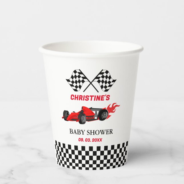 Red Car Race Baby Dusche Pappbecher (Vorderseite)