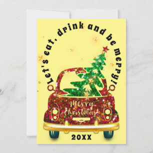 Red Car Weihnachts Brunch Dinner Tree Gold Gelb Einladung