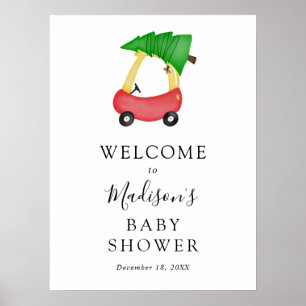 Red Car Weihnachtsbaum Babydusche Begrüßungszeiche Poster