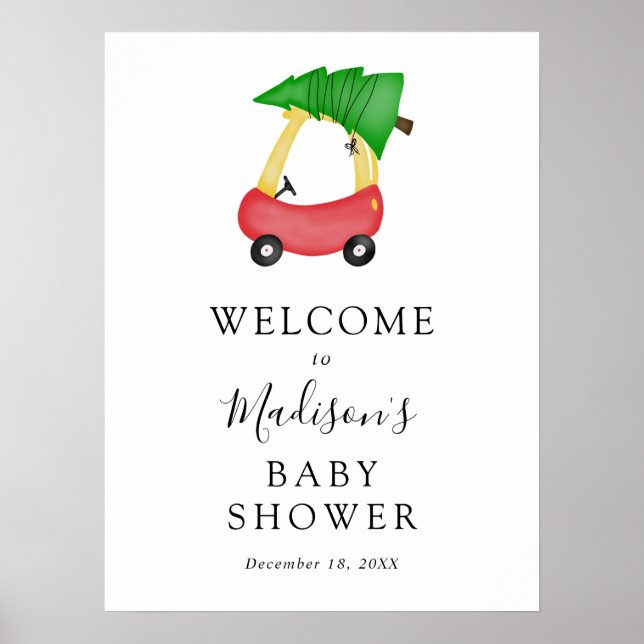 Red Car Weihnachtsbaum Babydusche Begrüßungszeiche Poster (Vorne)