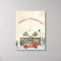 Red Car Winter Szene Frohe Weihnachten