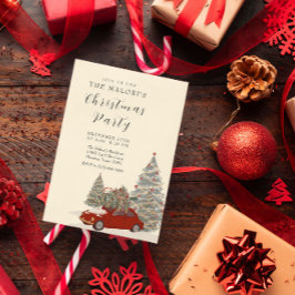 Red Car with Christmas Tree and Festive Winter Pin Einladung