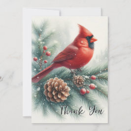 Red Cardinal Bird and Pine  Dankeskarte