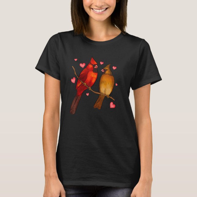 Red Cardinal Birds Love Hearts Valentine's Day For T-Shirt (Vorderseite)
