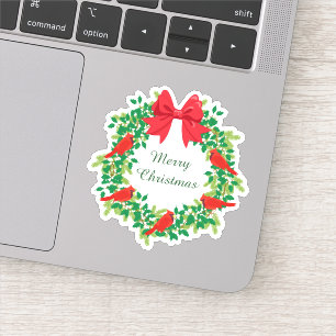 Red Cardinal Christmas Wreath Contour Aufkleber