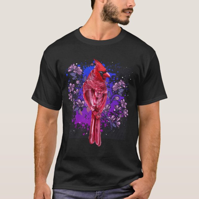 Red Cardinal Floral Bird Watching Flowers Bird T-Shirt (Vorderseite)
