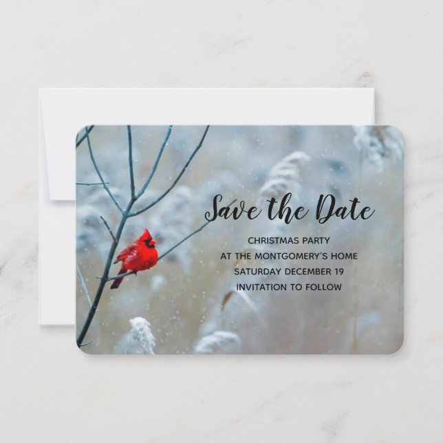 Red Cardinal in Winter Nature Foto von Christmas Save The Date (Vorderseite)