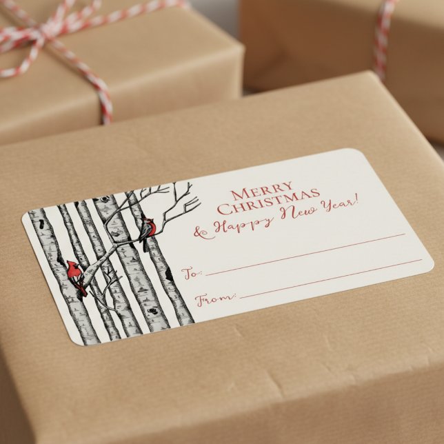  Red Cardinal Merry Christmas To From Stickers Adressaufkleber (Festive Modern Red Cardinal Bird Merry Christmas To From Label Sticker Tags for the Holiday Season)