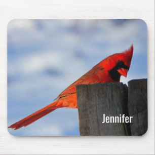 Red Cardinal on Wooden Stump Personalized Mousepad