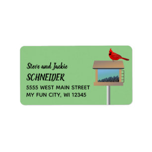 Red Cardinal Sitting On Bird Feeder Address Label Adressaufkleber