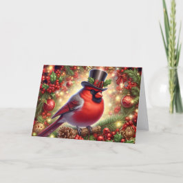 Red Cardinal wearing Top Hat Christmas Feiertagskarte
