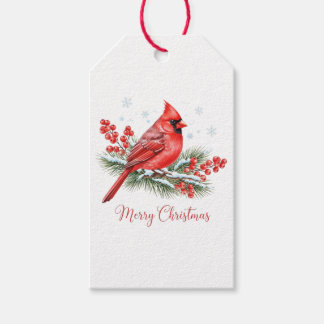 Red Cardinal Winter Berry Merry Christmas Tag Geschenkanhänger