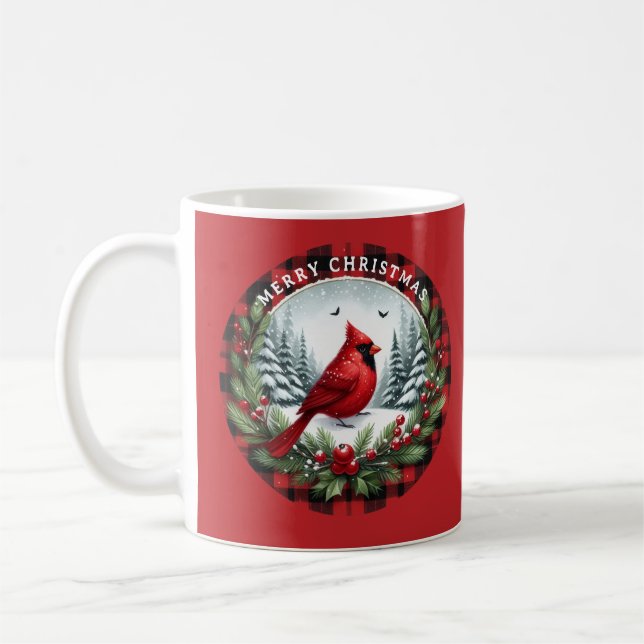 Red Cardinal with Holly Berries Kaffeetasse (Links)